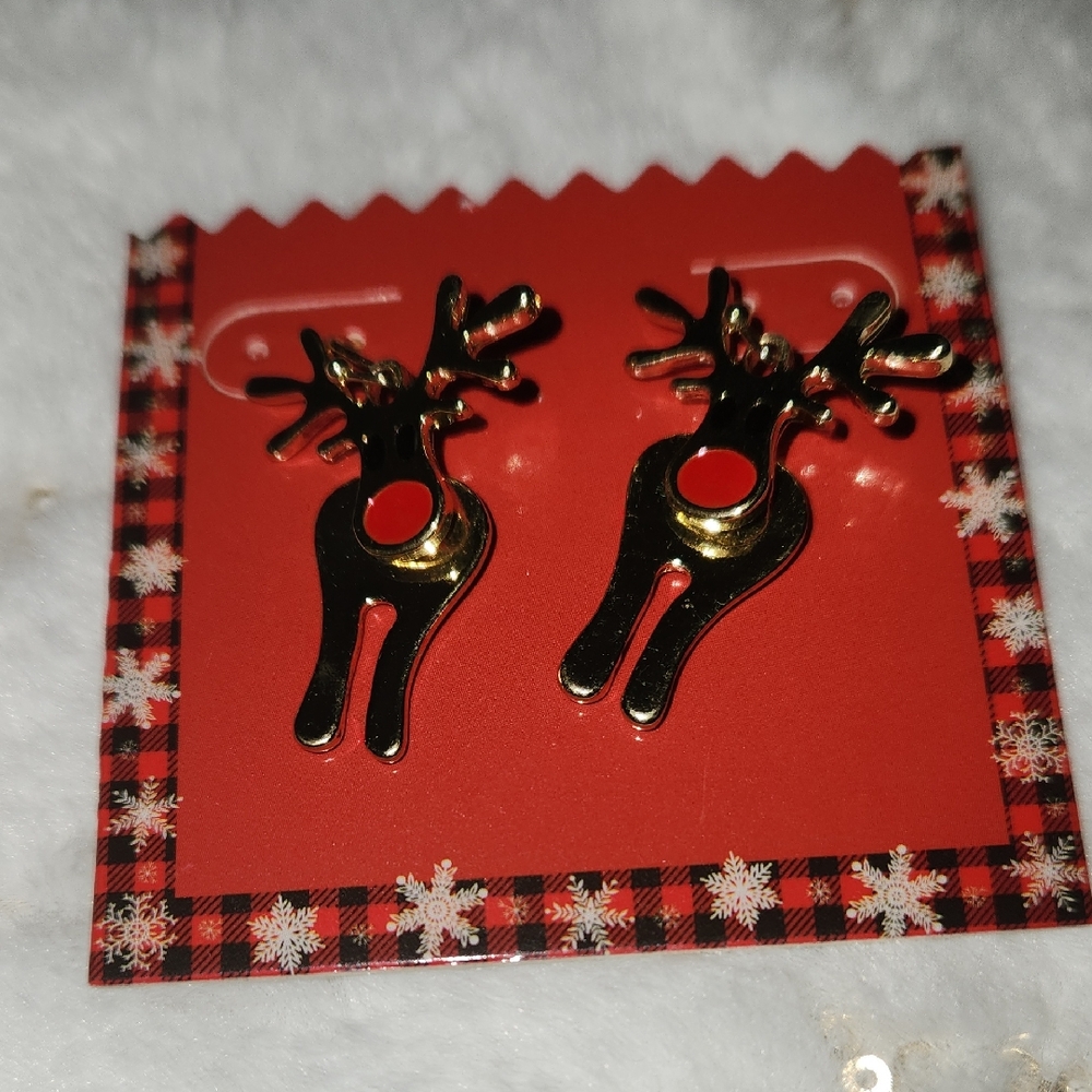 Gold Reindeer Earrings